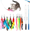 Cat teasing fishing rod toy with feather attachments, two poles and ten interchangeable heads