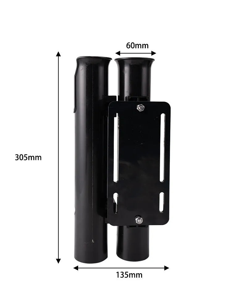 Plastic fishing rod rack with pipe clamp mounted on a bicycle frame