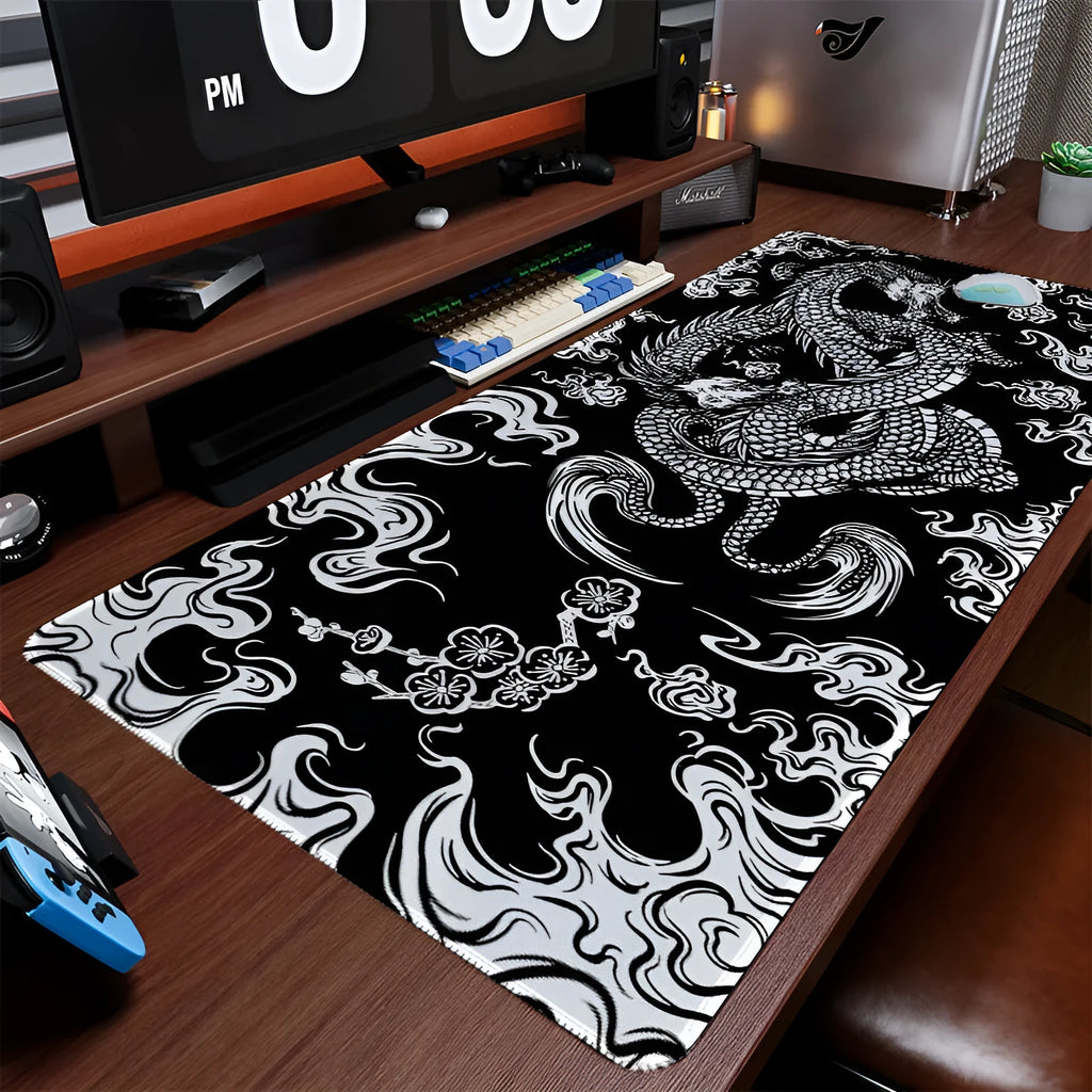 Flower Dragon pattern cloth gaming mouse pad with non-slip base in various sizes