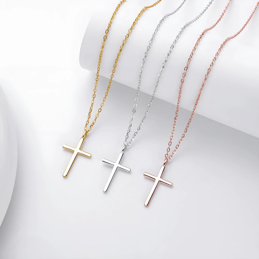 S925 sterling silver necklace with cross pendant on adjustable O-shaped chain