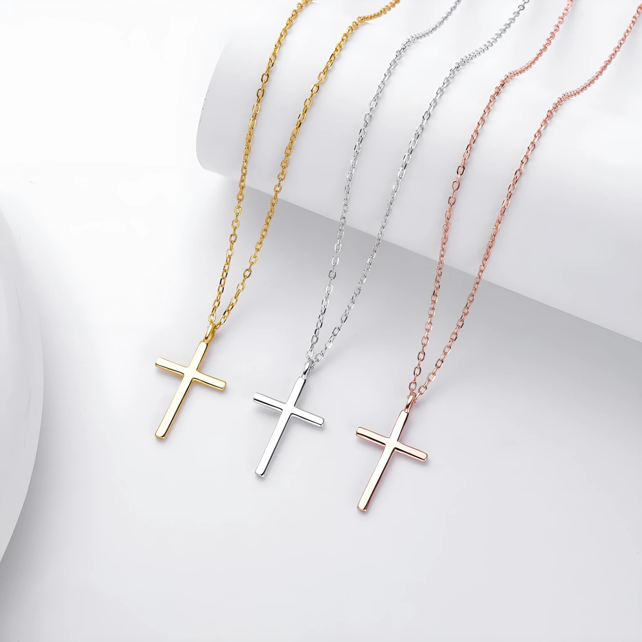 S925 sterling silver necklace with cross pendant on adjustable O-shaped chain
