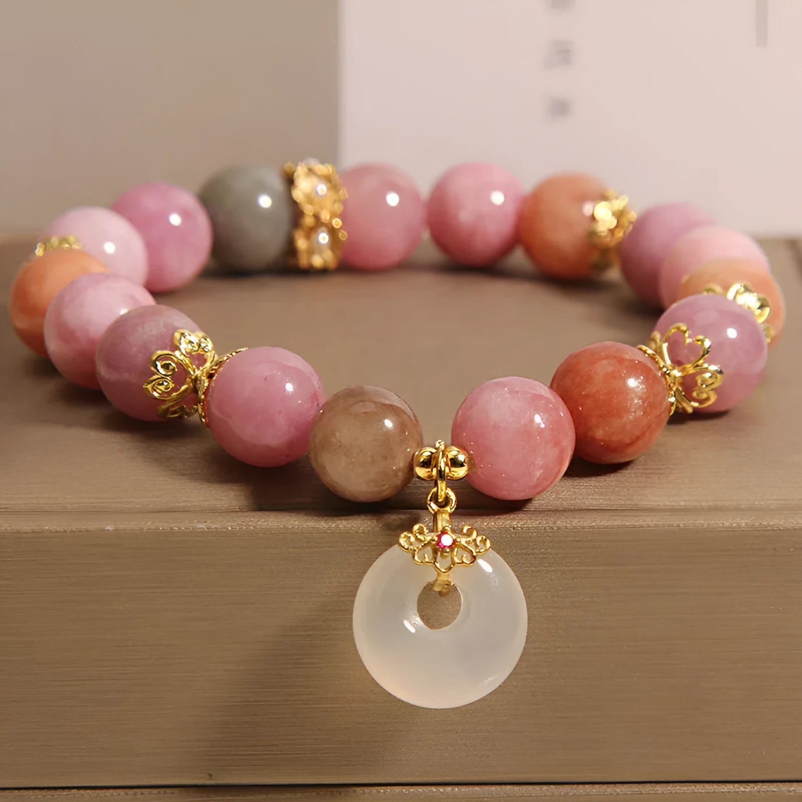 Retro tourmaline peace buckle pendant bracelet in macaron colour with safety clasp for women