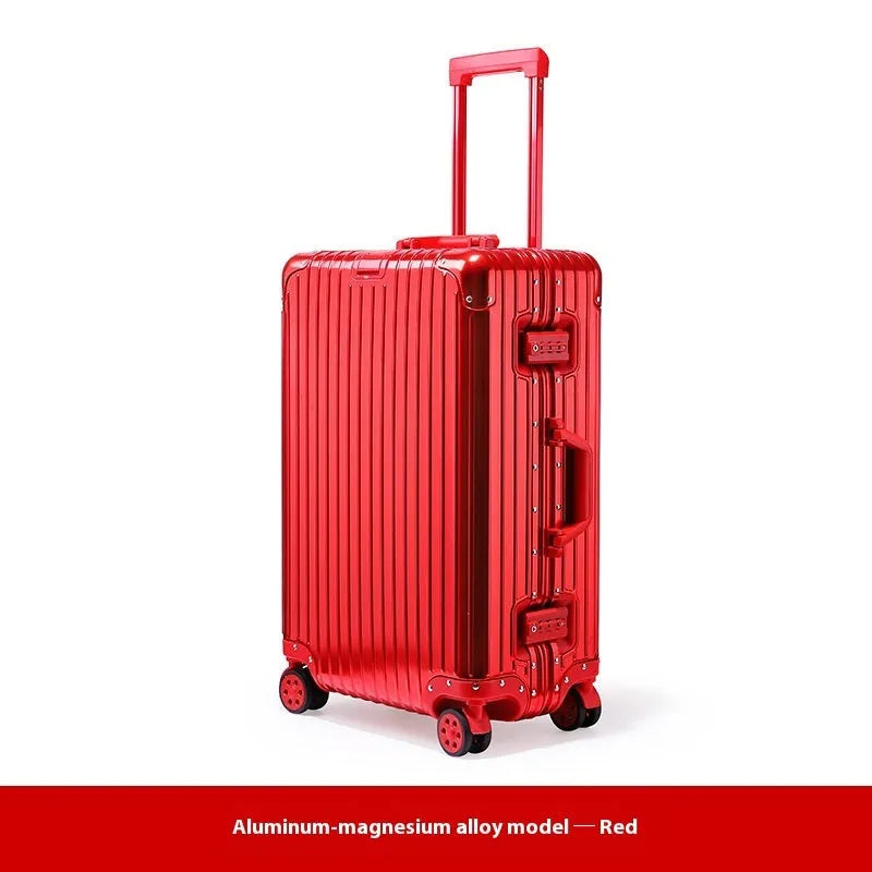 Alloy trolley case luggage in solid colour for business travel with metal construction and universal wheels