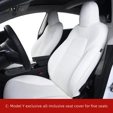 Black PVC car seat cover installed on a Tesla Model 3 front seat
