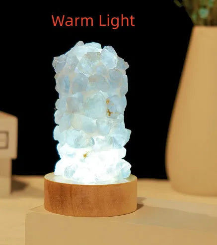 Natural amethyst mini night light with cold light illumination showing crystal vug formations