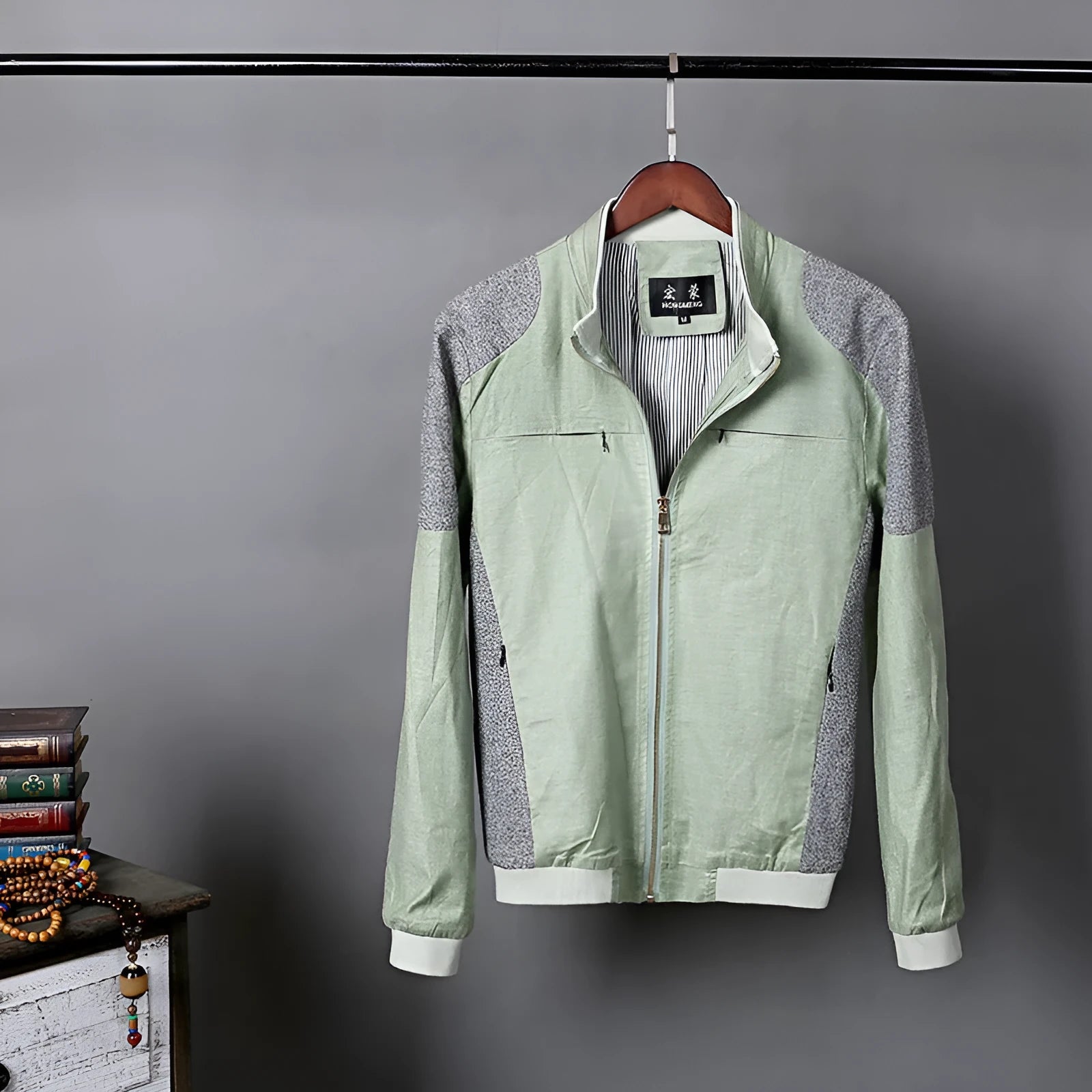 Men's thin linen cotton jacket in heather grey, available in sizes M to 6XL