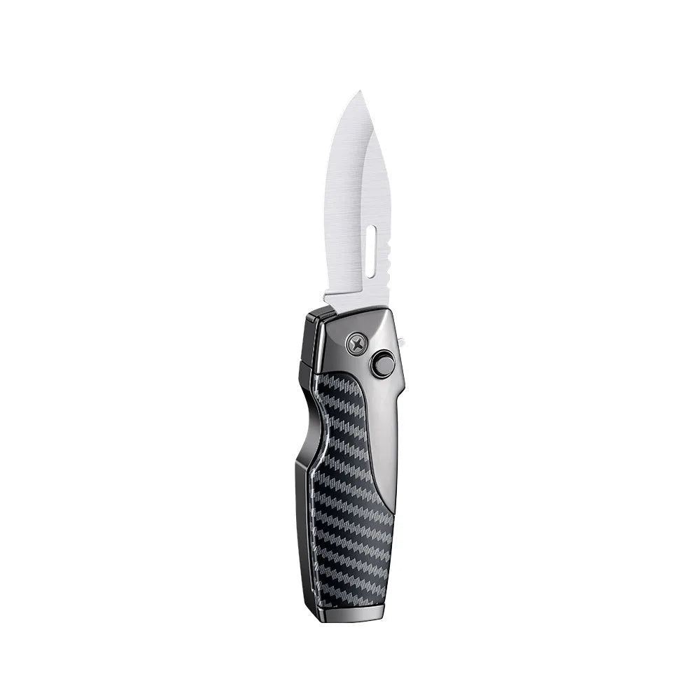 Zinc alloy metal folding lighter in black finish with straight jet flame and safety lock