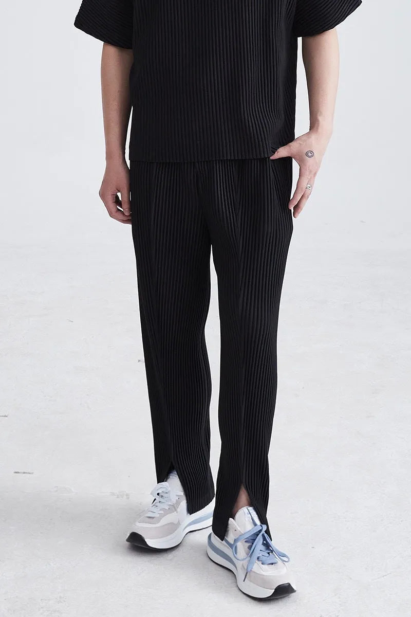 Men's casual baggy straight trousers in polyester fibre, mid-waist, available in gray, sizes M to XXL