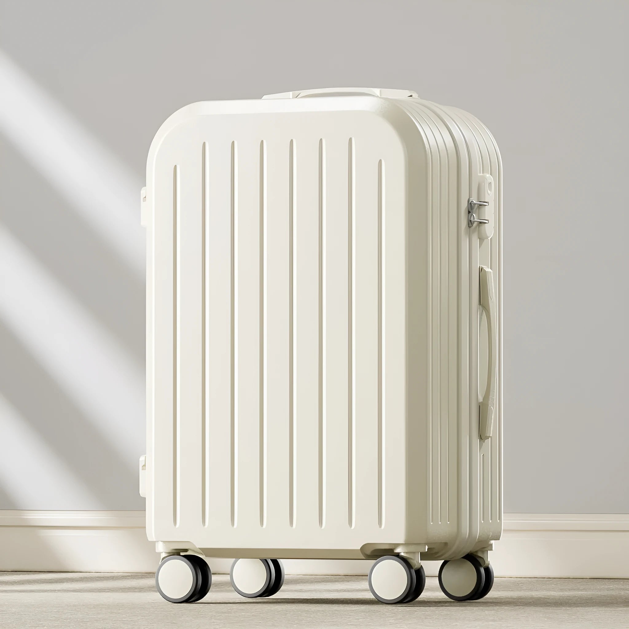 Lightweight password suitcase trolley case with striped pattern and universal wheels in multiple colours and sizes