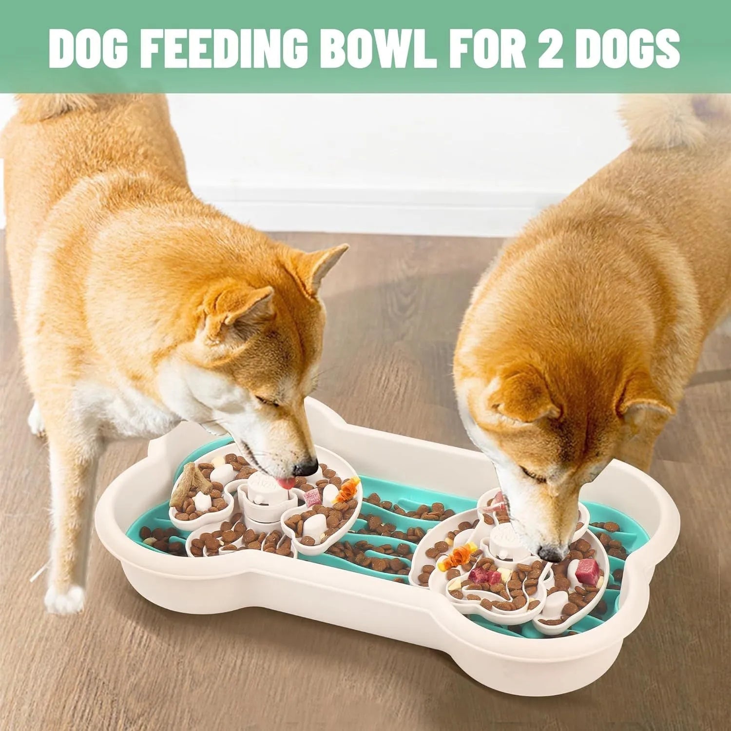 Large green slow feeder dog bowl with separable plates and anti-slip base for large breed dogs.