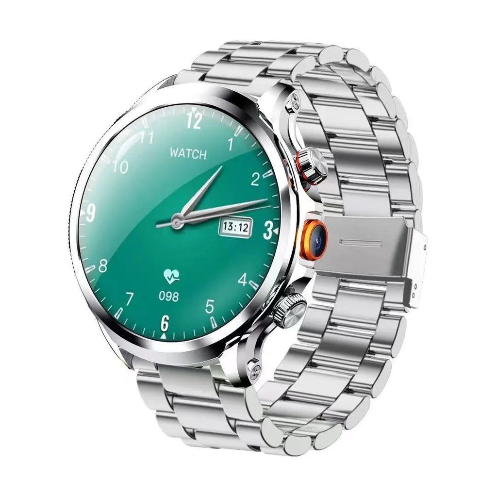 H18 round screen smart watch with IPS display and touch button, shown in black, silver, brown, leather, or steel finish