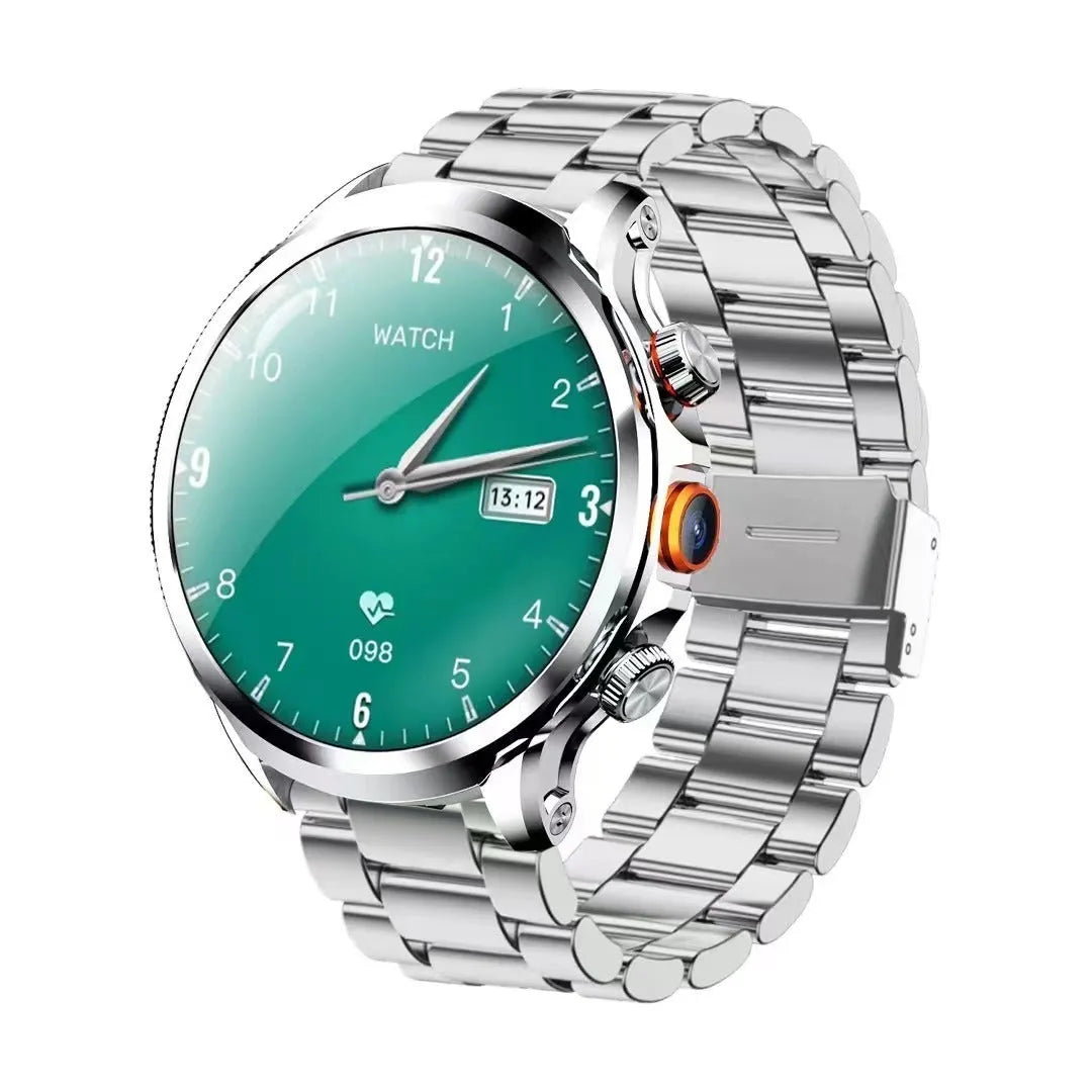 H18 round screen smart watch with IPS display and touch button, shown in black, silver, brown, leather, or steel finish