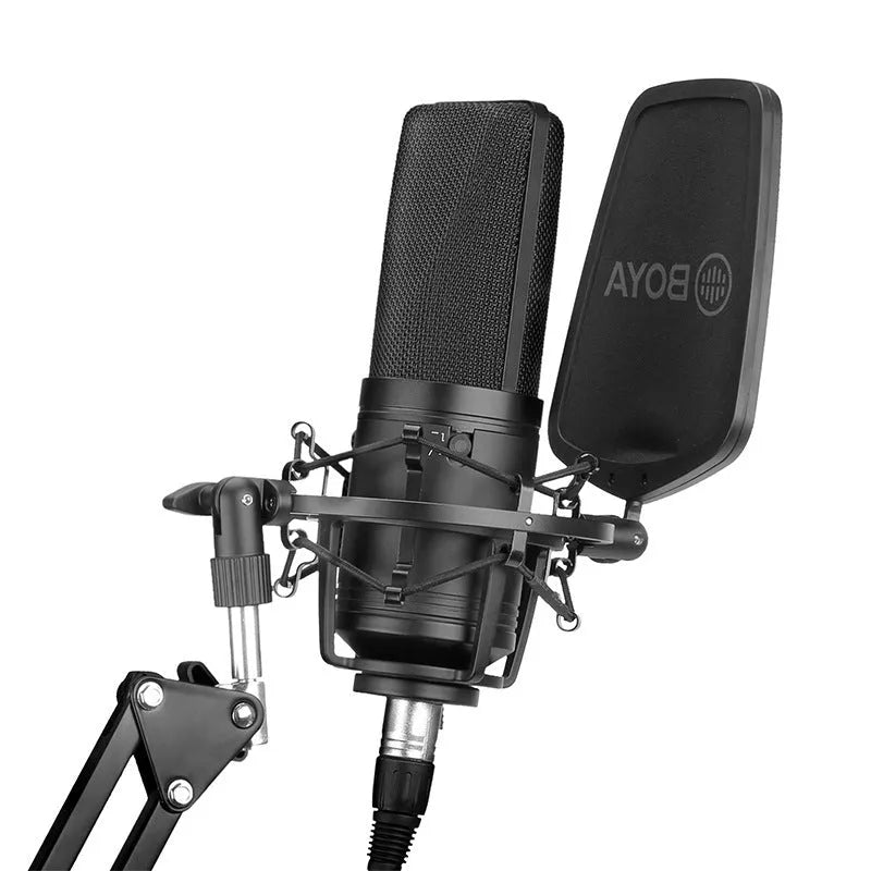 Black large diaphragm capacitive microphone with intelligent noise reduction for K song, computer, and mobile phone recording