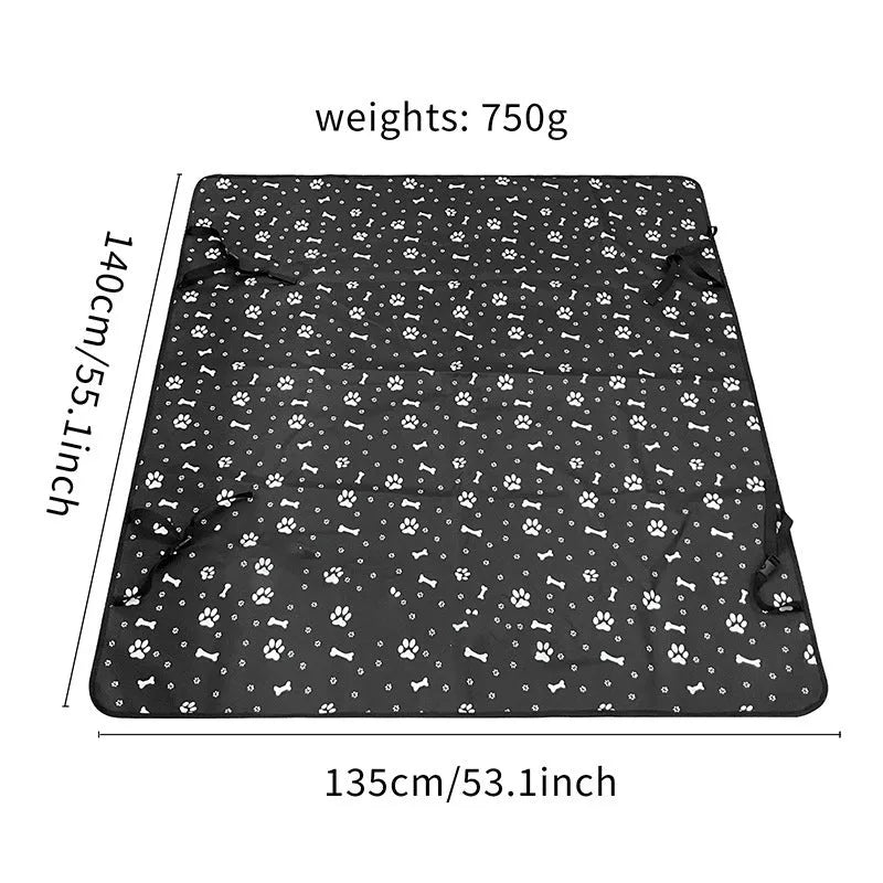 Water-resistant cloth car pet mat for rear seats, shown in multiple colour and print options for dogs.
