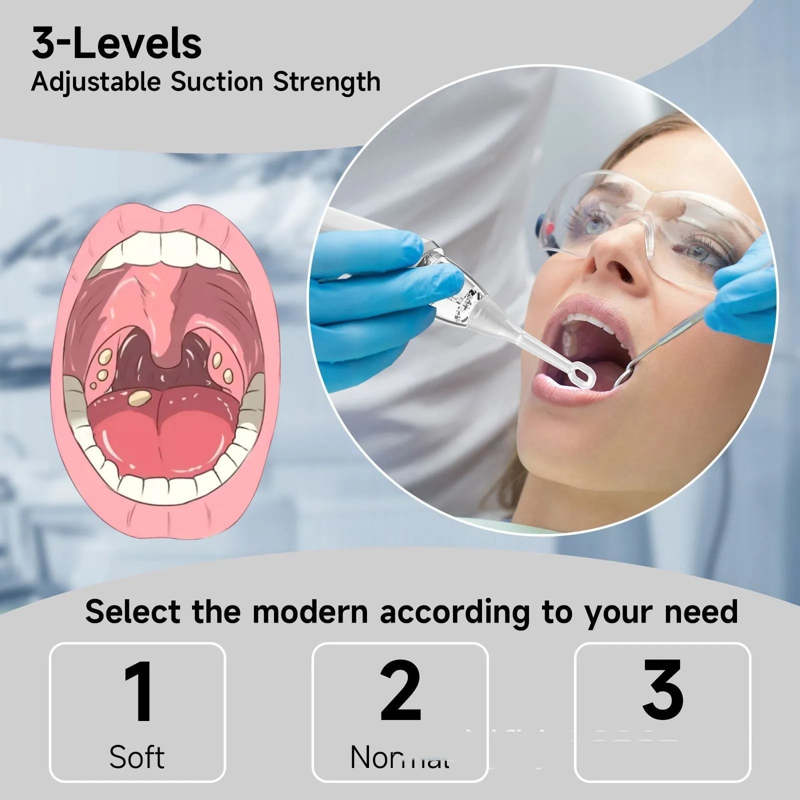 Milky white tonsil stone removal tool oral cleaning kit on a plain background.
