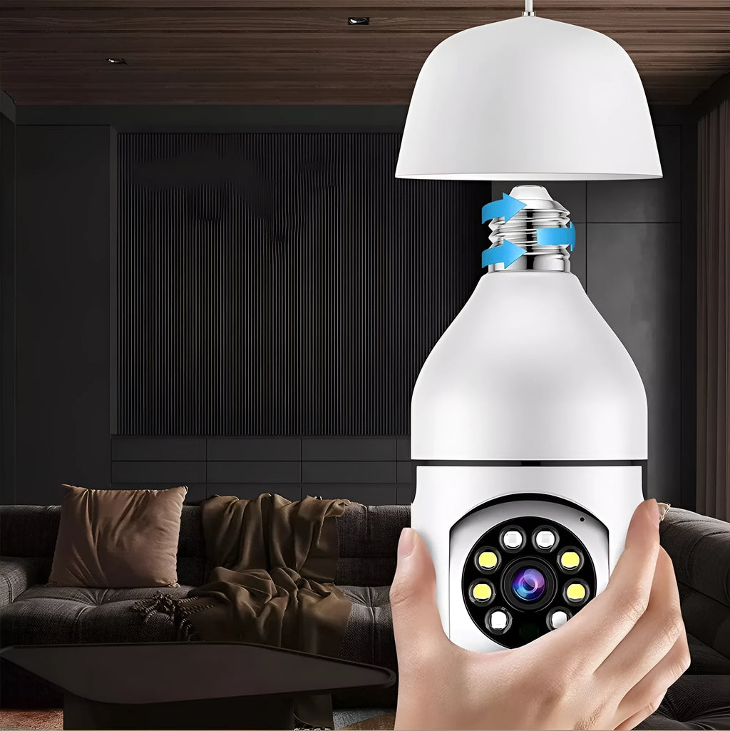 White A6 light bulb surveillance camera with 8GB memory card for indoor and outdoor use