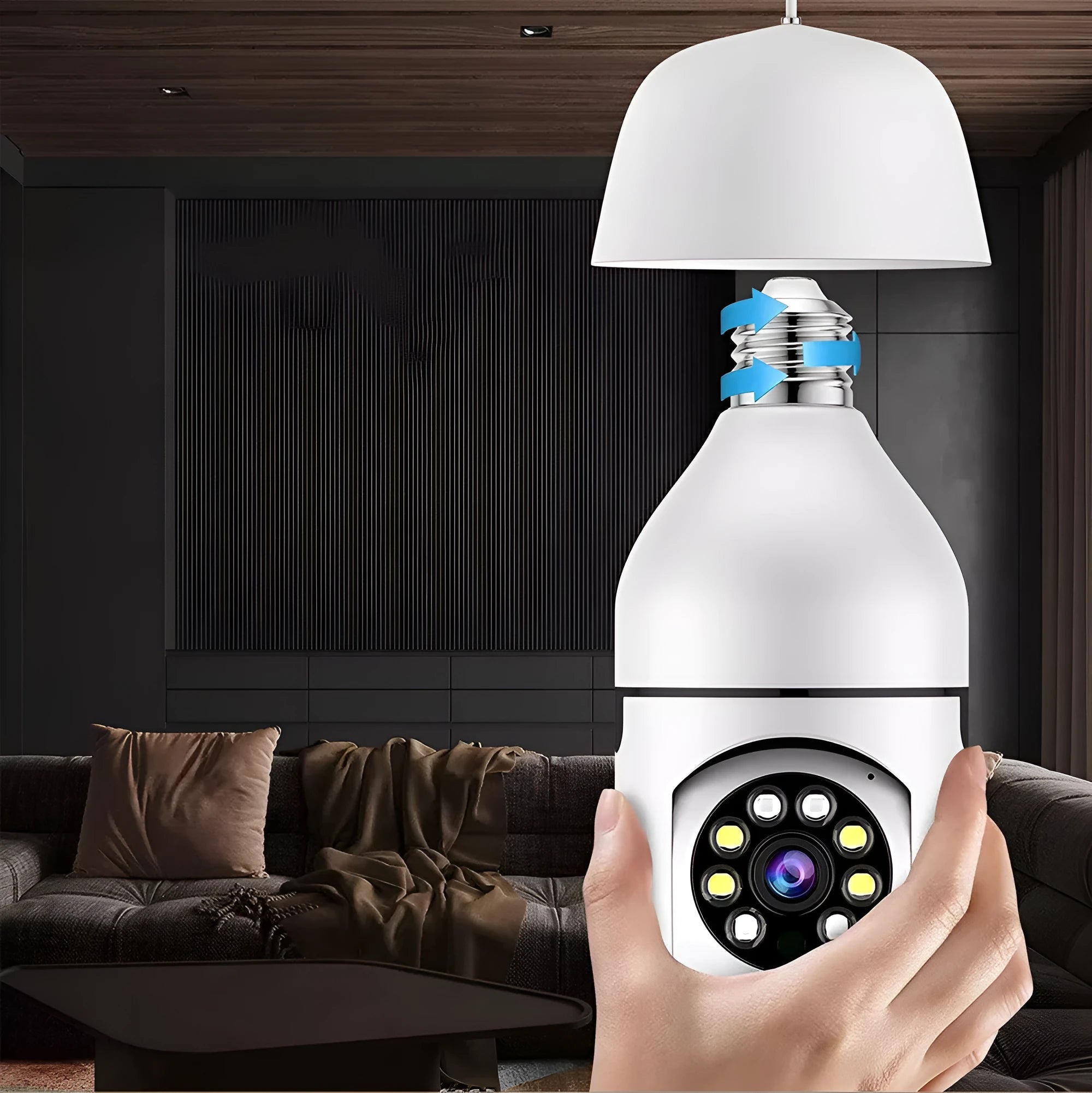 White A6 light bulb surveillance camera with 8GB memory card for indoor and outdoor use