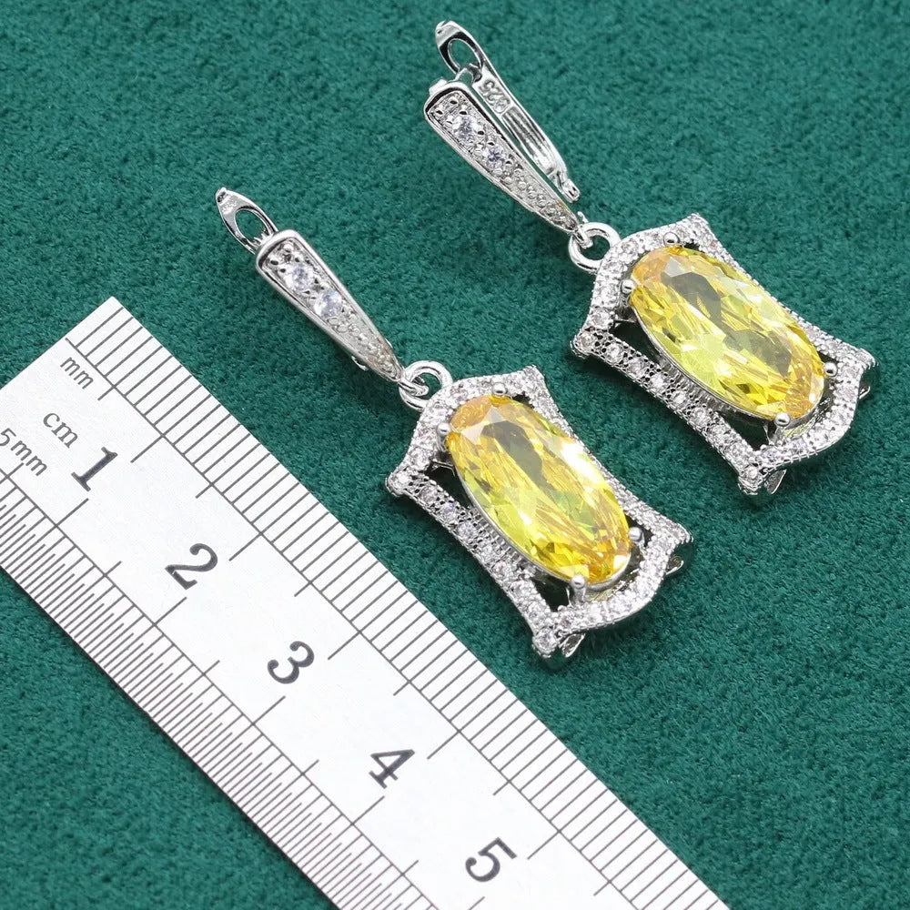 Women's zircon jewellery set with anti-allergy alloy necklace, earrings, ring and bracelet in yellow or olive colours