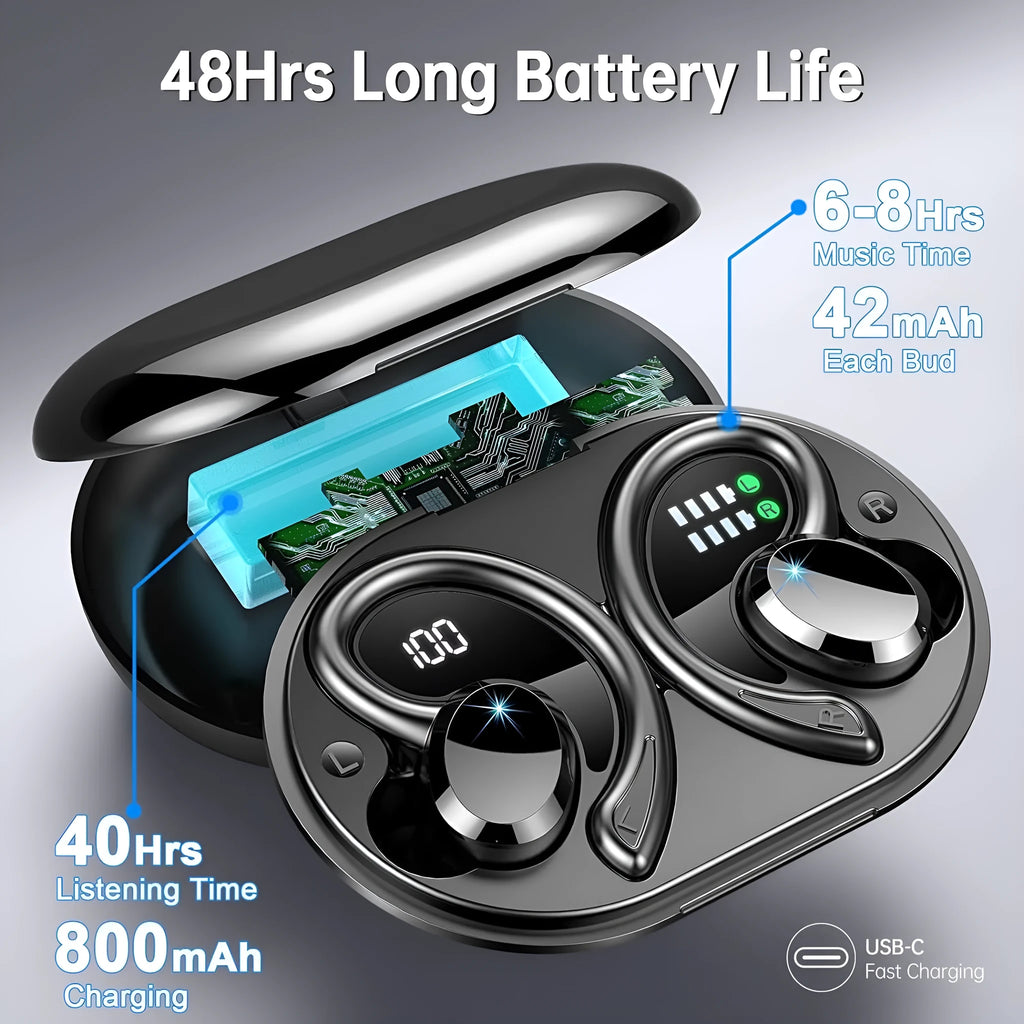 Q38 digital display waterproof sports Bluetooth earphone in ear-mounted in-ear style on a white background