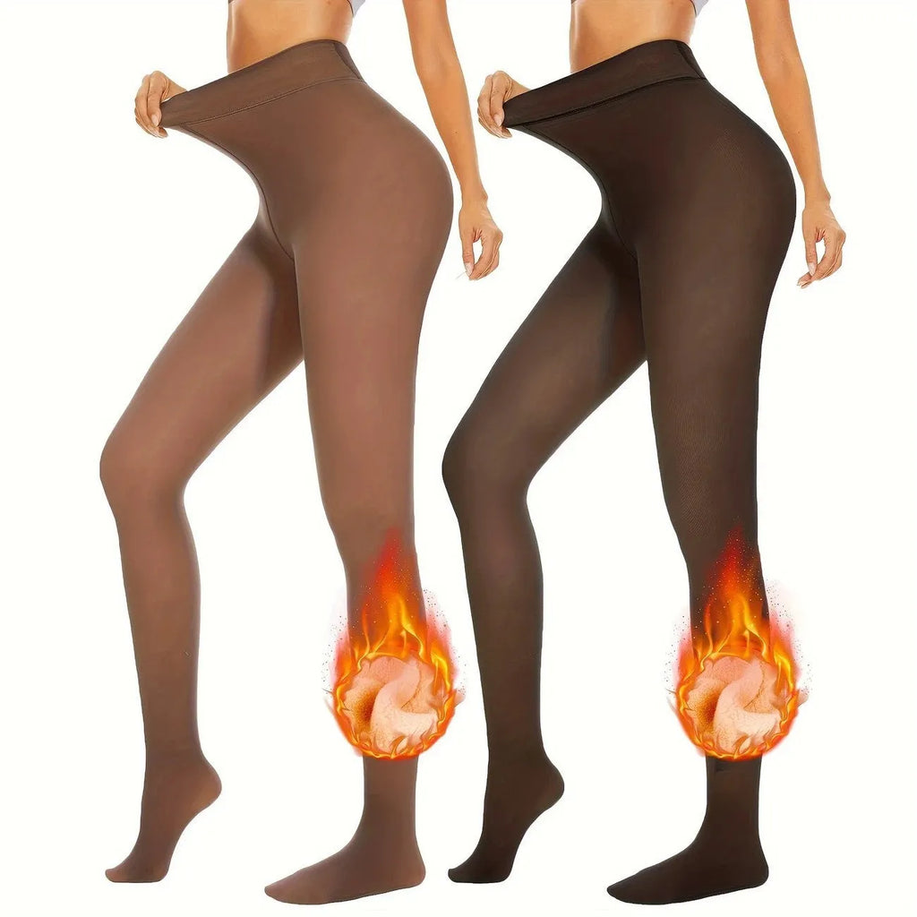 Selection of anti-snagging wool-lined leggings in black, coffee, and silver silk styles showing footed and footless designs.