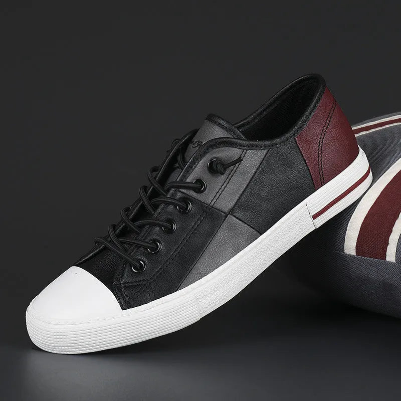 Men's colour matching leather shoes with rubber sole and elastic band closure