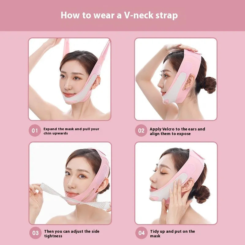 Elastic V face bandage facial support tool in black or pink colour options