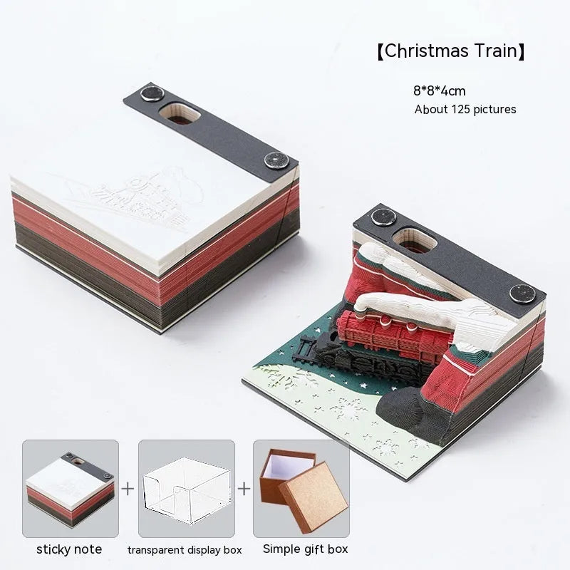 3D paper carving sticky notes kit assembling Qingshui Temple model with Christmas train design