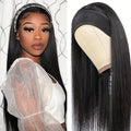 Headband wig in black straight, black curly, and wine red high temperature fibre options