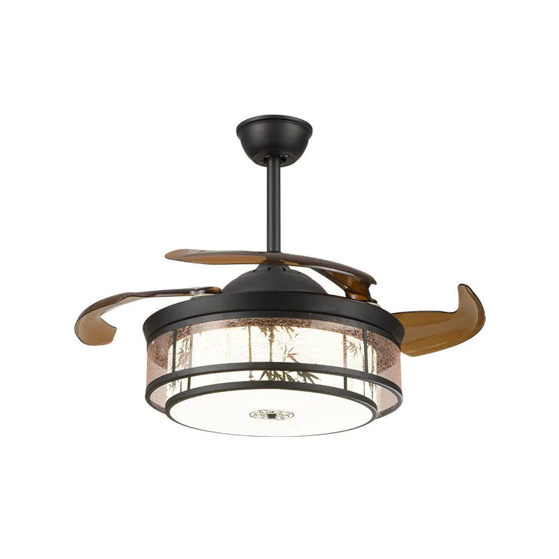 42 inch Chinese style ceiling fan chandelier with ABS blades, gauze sheepskin cover, and tricolor dimming light