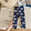Girls winter leggings in khaki or blue, fleece-lined cotton, high waist, sizes 80cm to 130cm