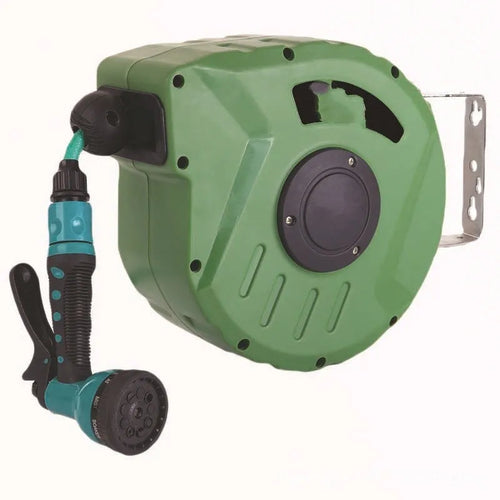 Automatic retractable hose reel with 10 metre PVC water pipe for car washing and garden watering applications
