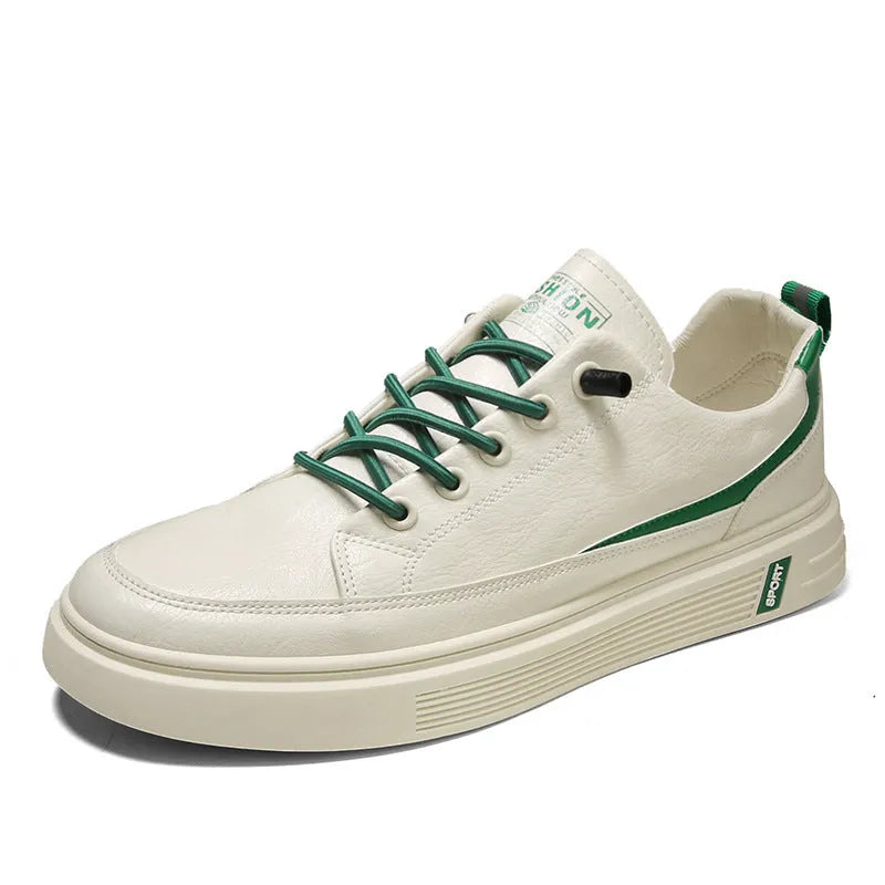 Men's Korean-style breathable canvas sneakers in beige with rubber sole and low-top design