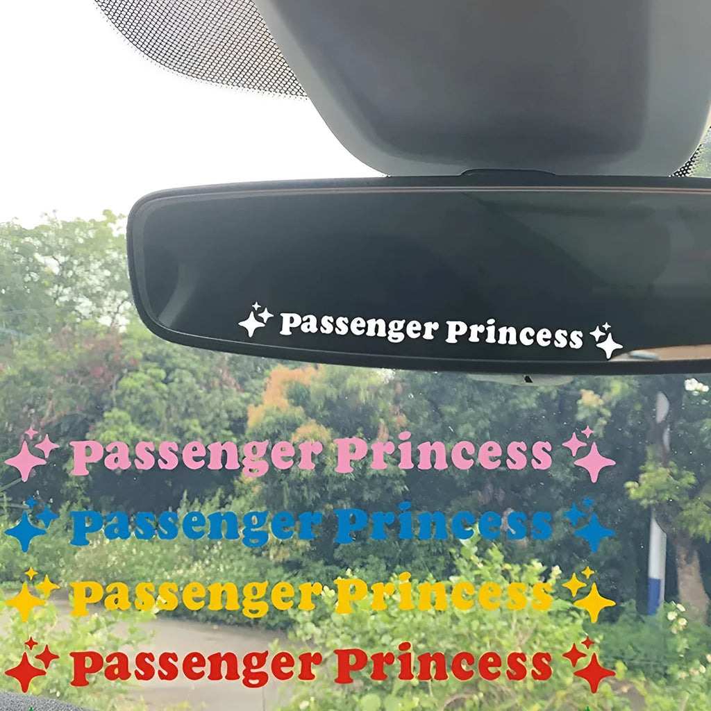 Passenger princess text decorative sticker for car rearview mirror in various colours