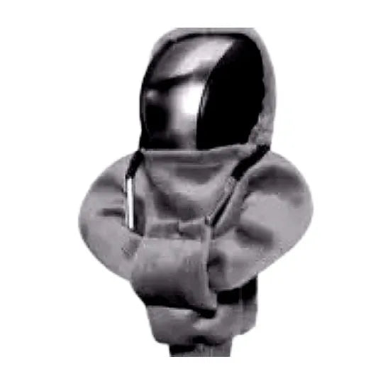 Cloth gear shift knob hoodie cover shown in multiple colours next to a car gear lever.
