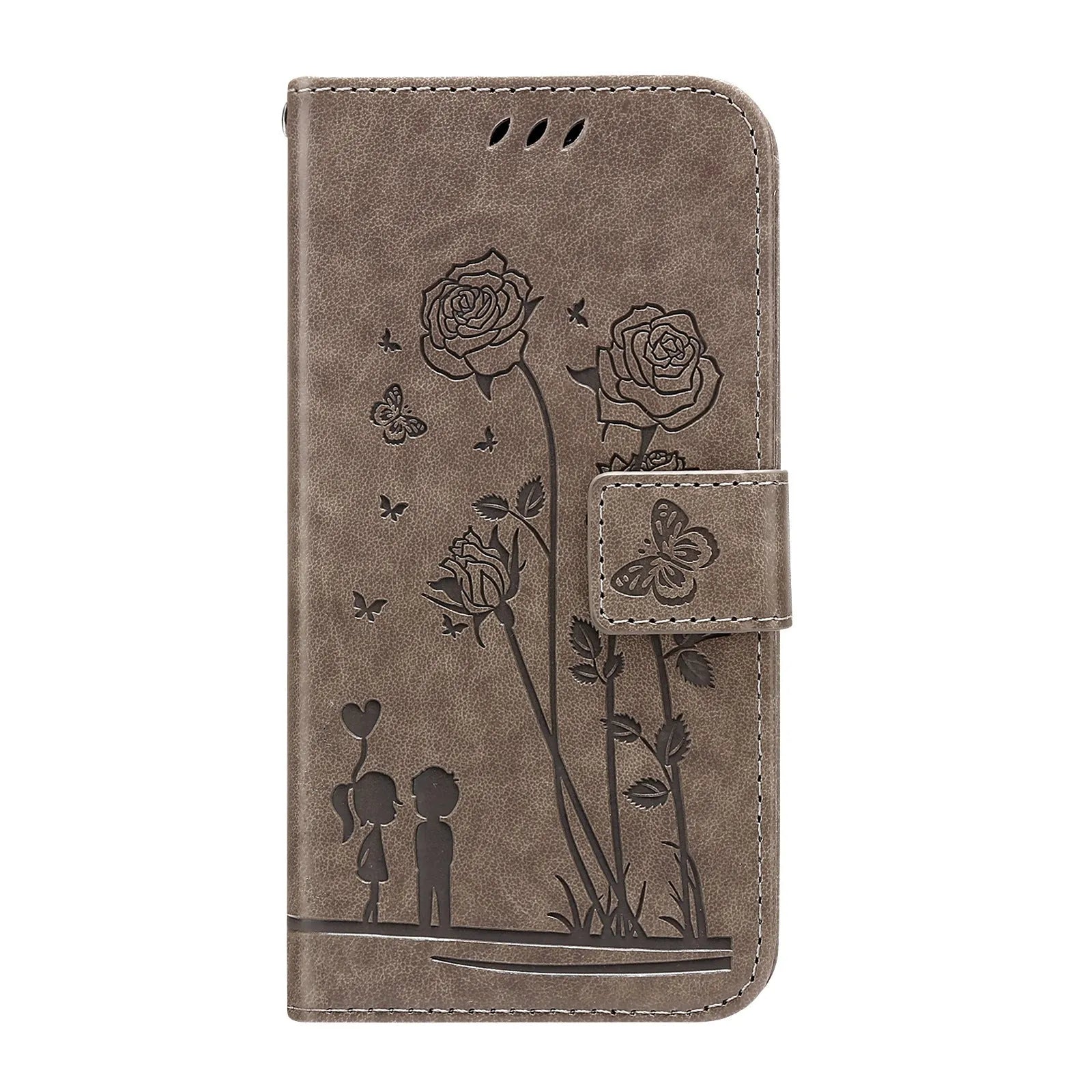 Flip mobile phone protection leather cover for Samsung S22 in gray with PU TPU construction