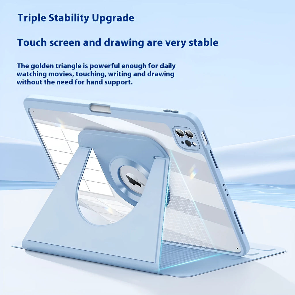 Magnetic split tablet case with pen slot and rotatable stand, PC material, mirror element, in six colours.