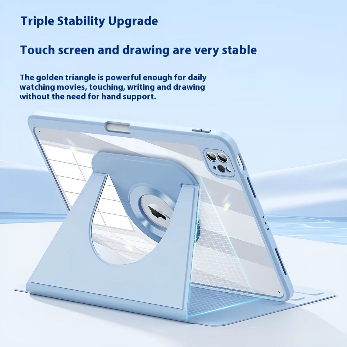 Magnetic split tablet case with pen slot and rotatable stand, PC material, mirror element, in six colours.
