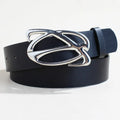 Casual silver buckle belt made from PU leather with snap button fastening