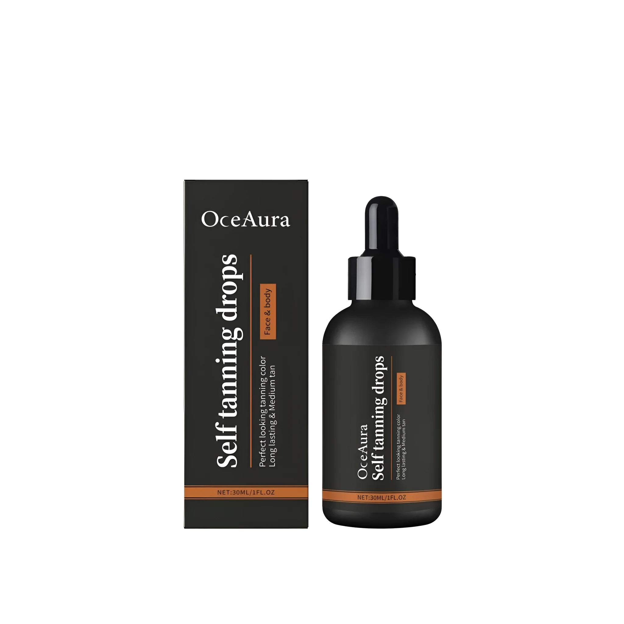30ml bottle of self tanning drops with dropper applicator for customisable face and body tanning