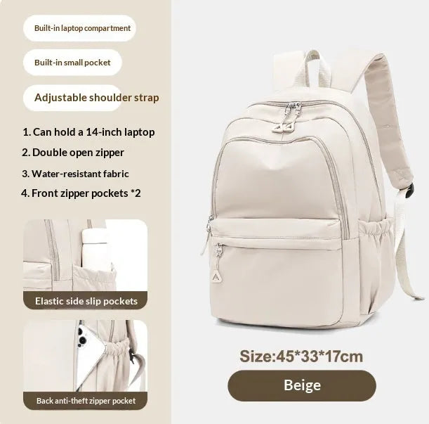 Off-white canvas backpack 45cm high x 33cm wide x 17cm thick for high school students