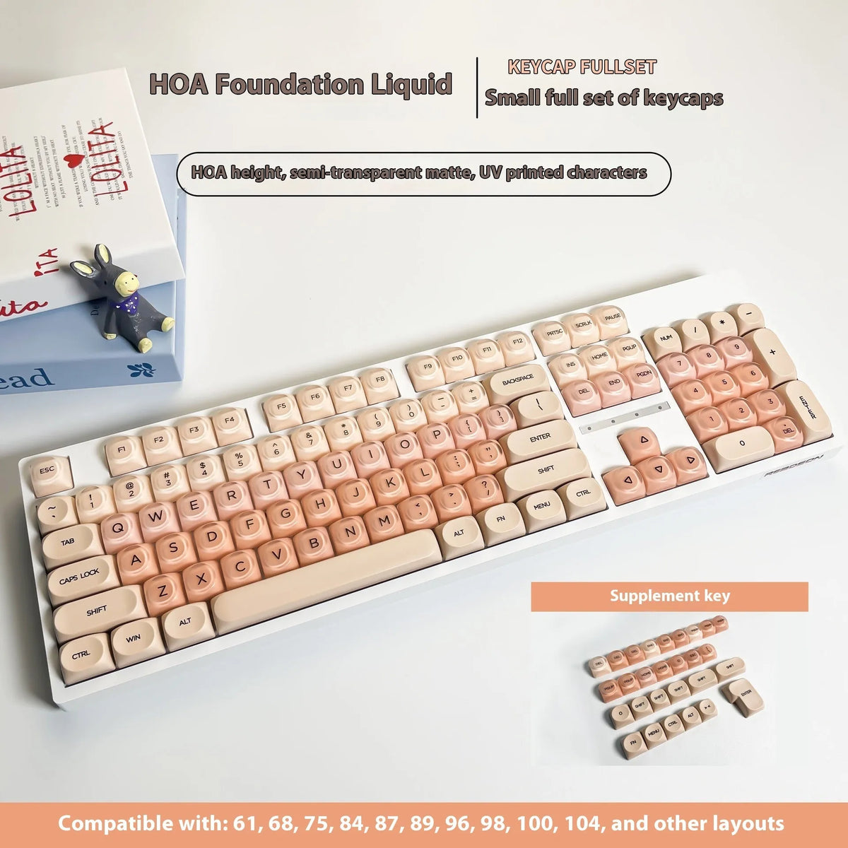 Boxed OEM height plastic keycap set with UV printing in HOA colours for Cherry MX mechanical keyboards