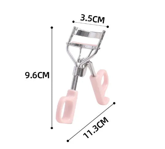 SUNFLOWER brand eyelash curler with A4 scissor handle showing pink and purple colour options