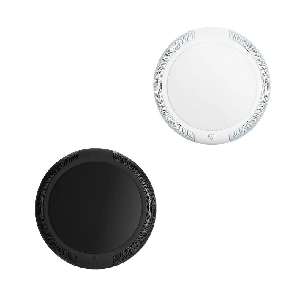 Portable car air purifier in black or white, ABS body, 155x42mm, USB powered, with negative ion function.