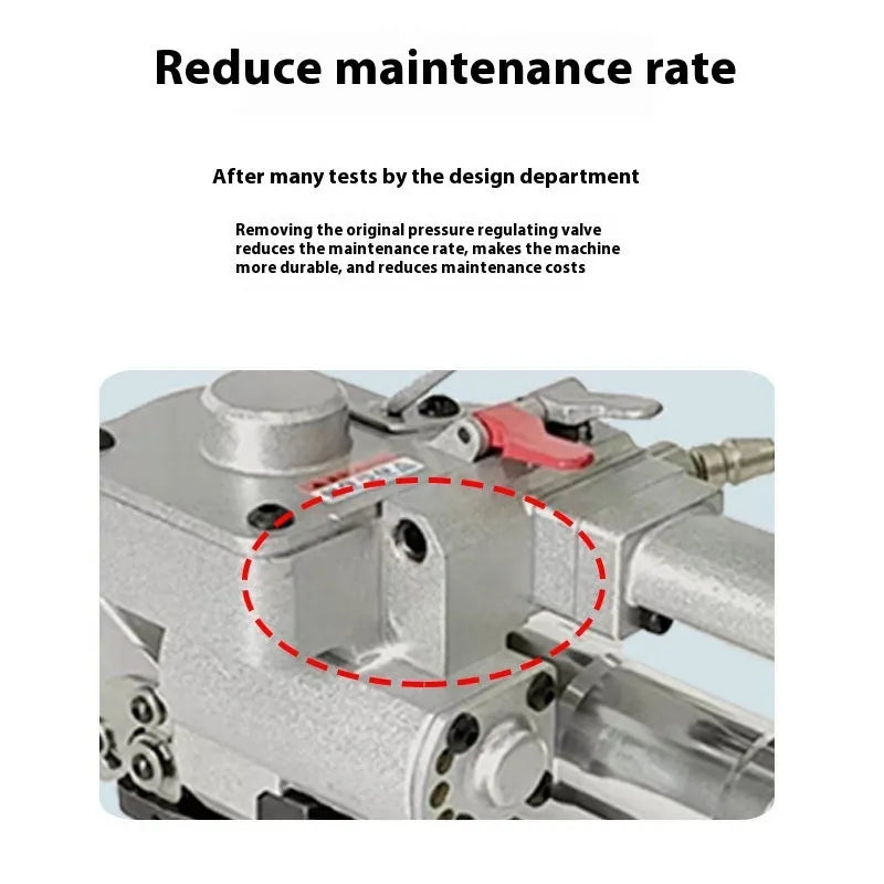 Pneumatic A19 handheld packer for semi-automatic strapping with 16-19mm ribbon width and XQD-A19 split belt design.