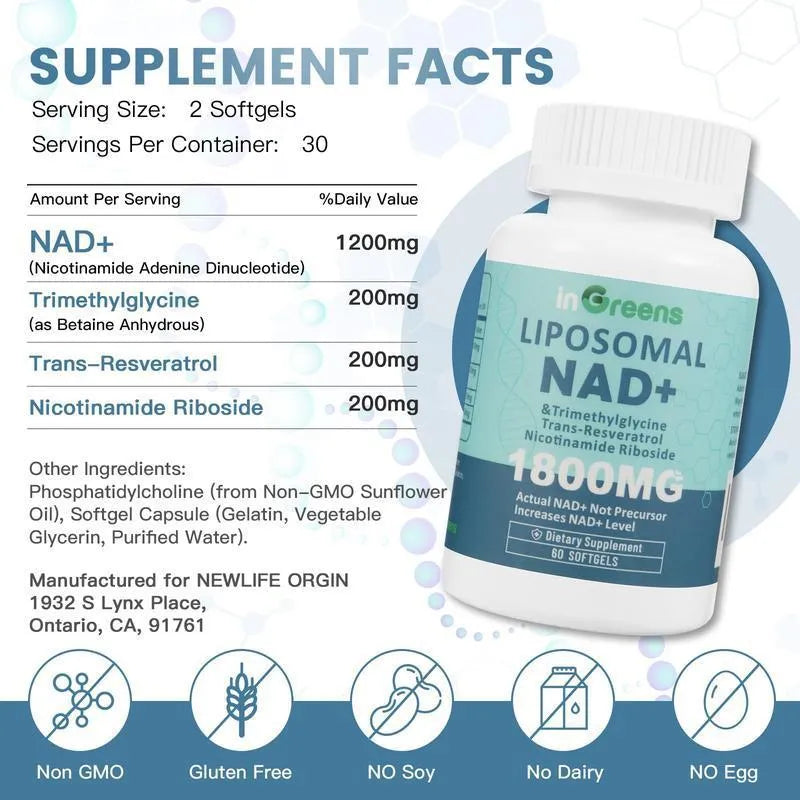 Bottle of NMN gel capsule dietary supplement showing 60 or 120 count option
