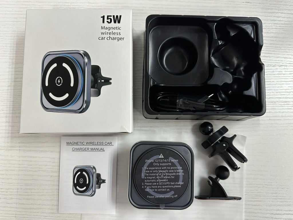 Magnetic car wireless charger holder M69 with USB output and 2A fast wireless charging for in-car phone mounting