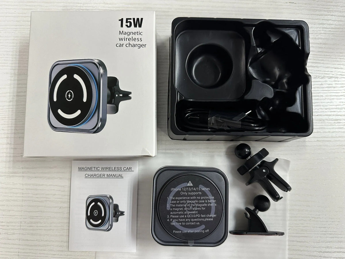 Magnetic car wireless charger holder M69 with USB output and 2A fast wireless charging for in-car phone mounting