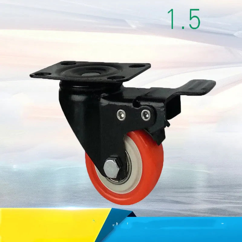 Red double bearing mute universal caster with wheel and metal bracket for furniture