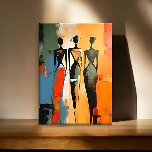 African woman abstract hand-painted canvas oil painting, modern vertical wall art, unframed