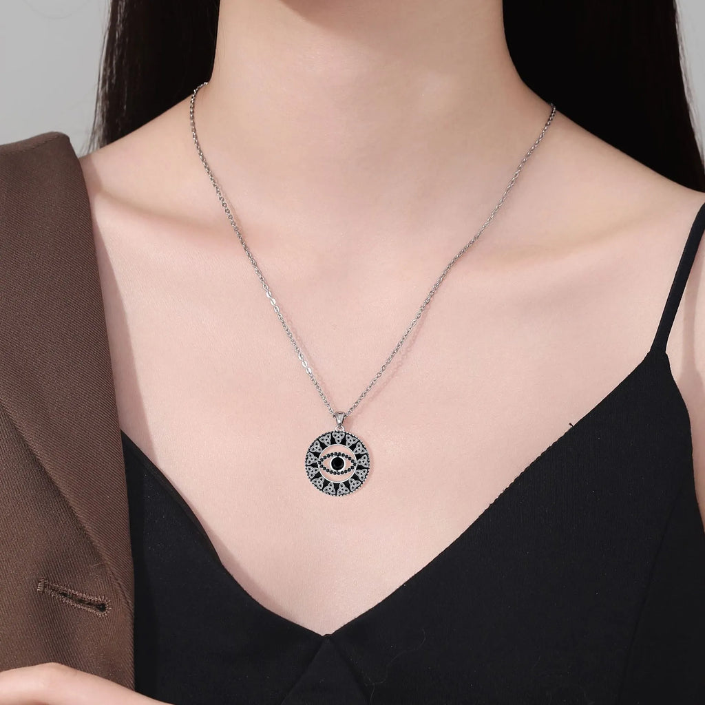 Copper Devil's Eye necklace for women with cross chain design.